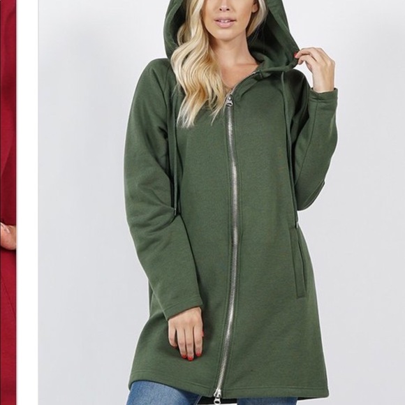 Zenana Outfitters Jackets & Coats New Army Olive Green Zip Up